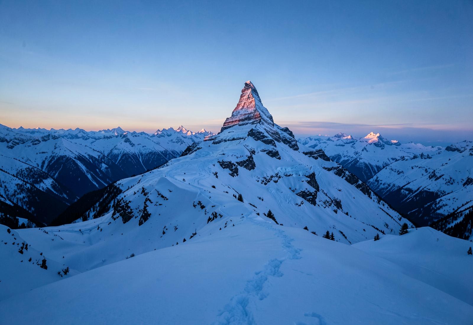 Alpine peaks at dawn above the resort